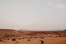 Colline de sable sec au milieu d'un grand désert contre ciel gris au Maroc — Photo de stock