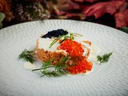 Delicious mousse de foie served with caviar — Stock Photo