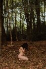 Nudo sensuale donna da albero in foresta — Foto stock