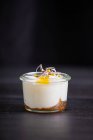 Mousse of goat cheese, caramelized onion and olive oil caviar — Stock Photo