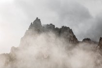 Grandes montagnes près de la pinède par temps nuageux — Photo de stock