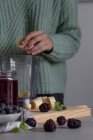 Cucini la preparazione di bevanda buonissima di mescolanza di bacca e zecca in cucina — Foto stock