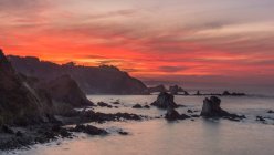 From above amazing seascape and cliff coastline in colorful sundown in Costa Brava — Stock Photo