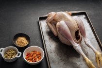 Épices et poulet pour la préparation du curry — Photo de stock