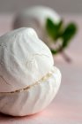 Dessert russo tradizionale Zefir bianco fatto in casa con menta su sfondo rosa — Foto stock