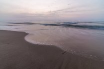 Les vagues de la mer roulant sur la côte sablonneuse humide contre ciel nuageux en soirée dans la nature — Photo de stock
