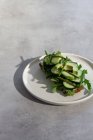 Köstlicher Toast mit frischem Gemüse und Kräutern auf dem Teller — Stockfoto