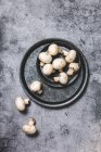 Frische Pilze auf grauem Tisch — Stockfoto