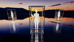 Humans protected and isolated from the outside in a glass box. Social distancing — Stock Photo