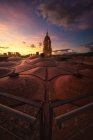 Vista incrível da antiga magnífica Catedral de Málaga do telhado com o céu por do sol — Fotografia de Stock
