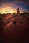Incredibile vista della vecchia magnifica Cattedrale di Malaga dal tetto con cielo al tramonto — Foto stock