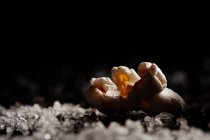 Nahaufnahme eines köstlichen Popcorn auf einer Schicht Salz — Stockfoto