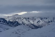 Nevando na paisagem de inverno das montanhas do Parque Natural Babia — Fotografia de Stock