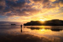 Hombre irreconocible disfrutando de una puesta de sol junto al mar en un día de verano - foto de stock