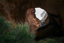 From below of amazing view of cave in rocky Mount Arabi in Murcia — Stock Photo