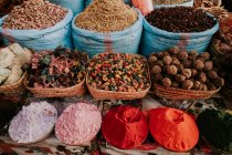 From above assorted spices arranged on stall on street market in Marrakesh, Morocco — Stock Photo