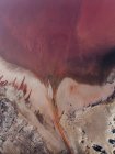 Dall'alto vista aerea di avventuriero solitario attraversando terreno arido collinare deserto grezzo con superficie di colore rosa — Foto stock