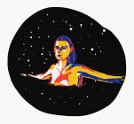 Ilustración vectorial de la mujer en topless soñadora nadando sobre el fondo del cielo nocturno con estrellas - foto de stock