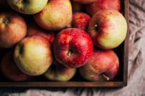 Свіжі червоні яблука в коробці на столі — стокове фото