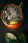 Moscow mule cocktail in copper jar — Stock Photo