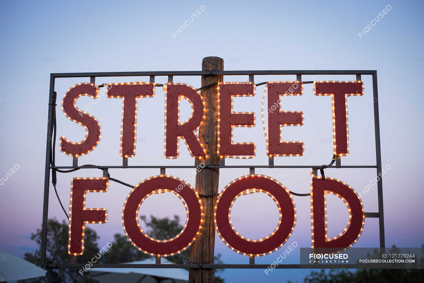 Street Food Sign Attraction Outdoors Stock Photo 121779244   Focused 121779244 Stock Photo Street Food Sign 