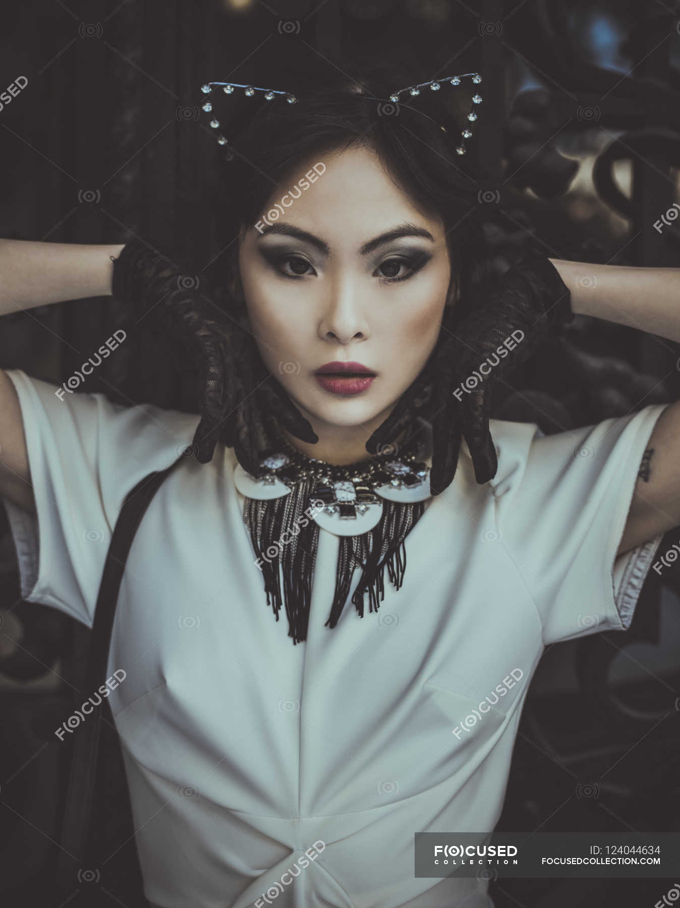 Attractive asian woman with cat ears — fashion, lady Stock Photo