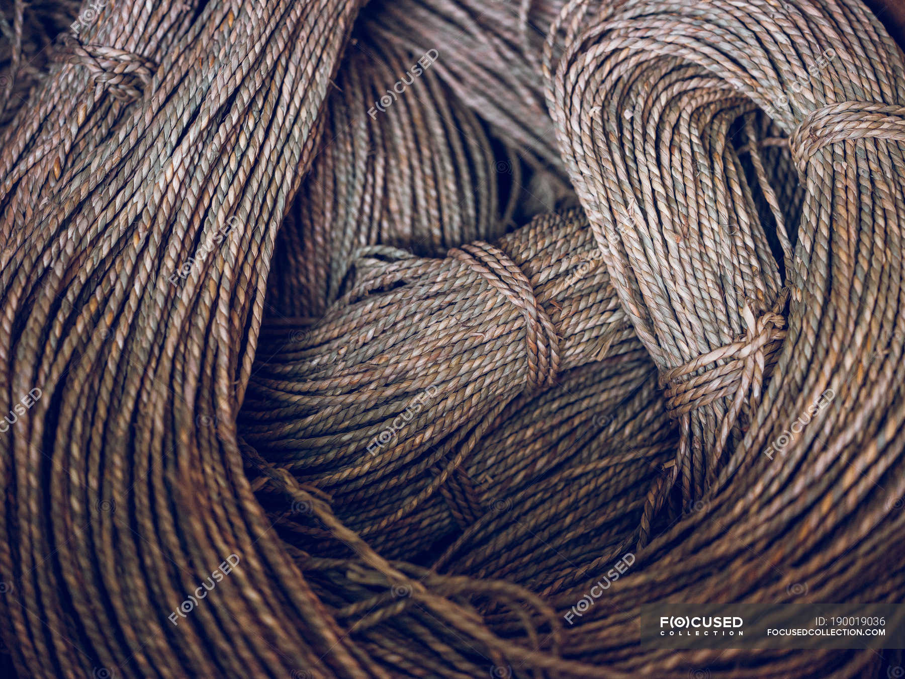 Full frame shot of rural rope skeins — cord, horizontal - Stock Photo ...