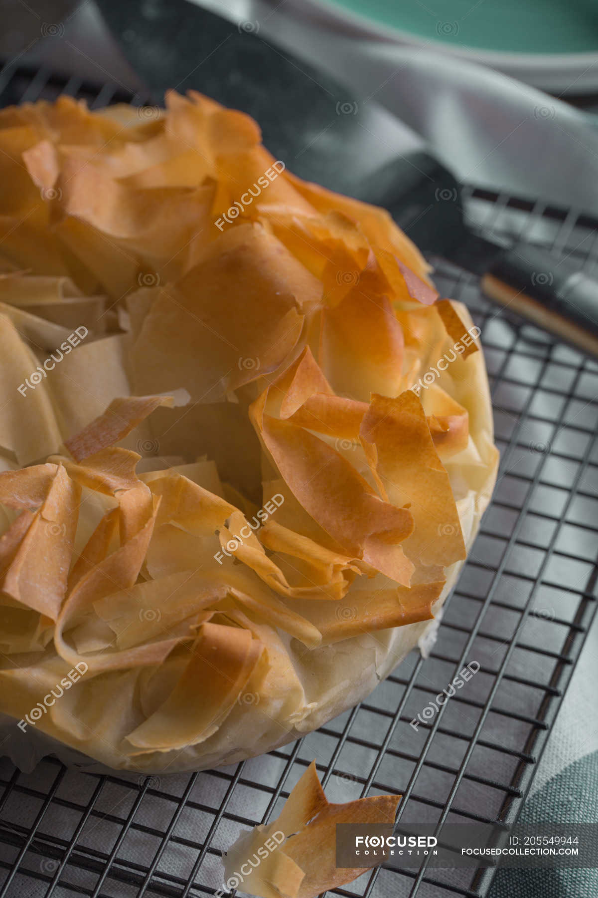 Traditioneller griechischer Spinatkuchen spanakopita auf Backblech ...