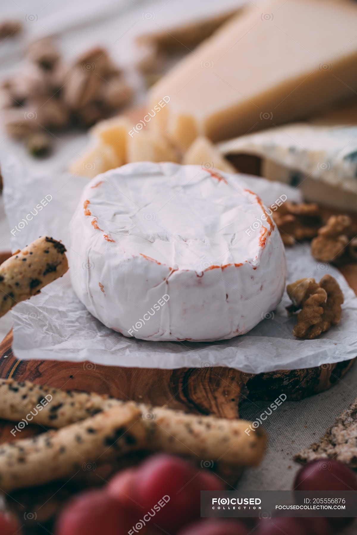 Brie cheese with crostini — grana padano, food Stock Photo 205556876