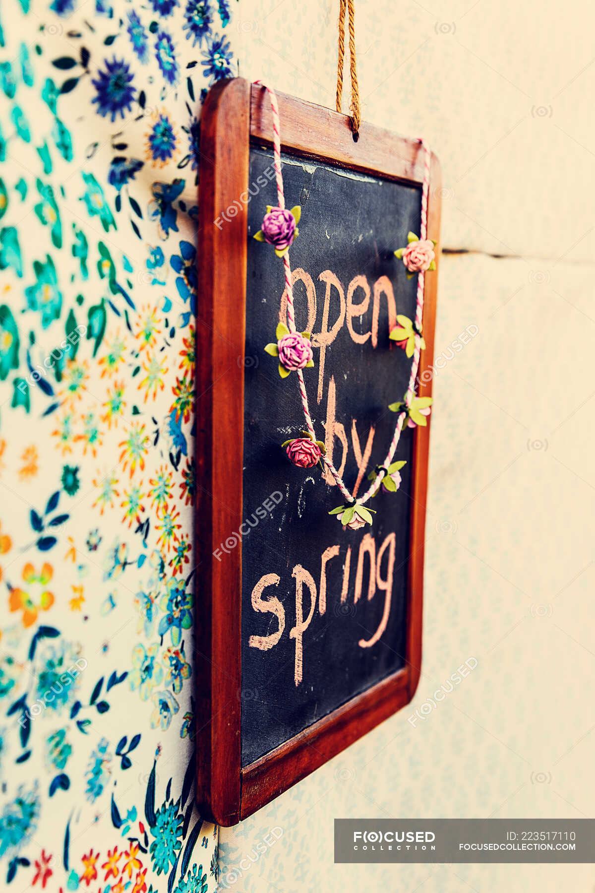 Open by spring sign — blackboard, lifestyle - Stock Photo | #223517110