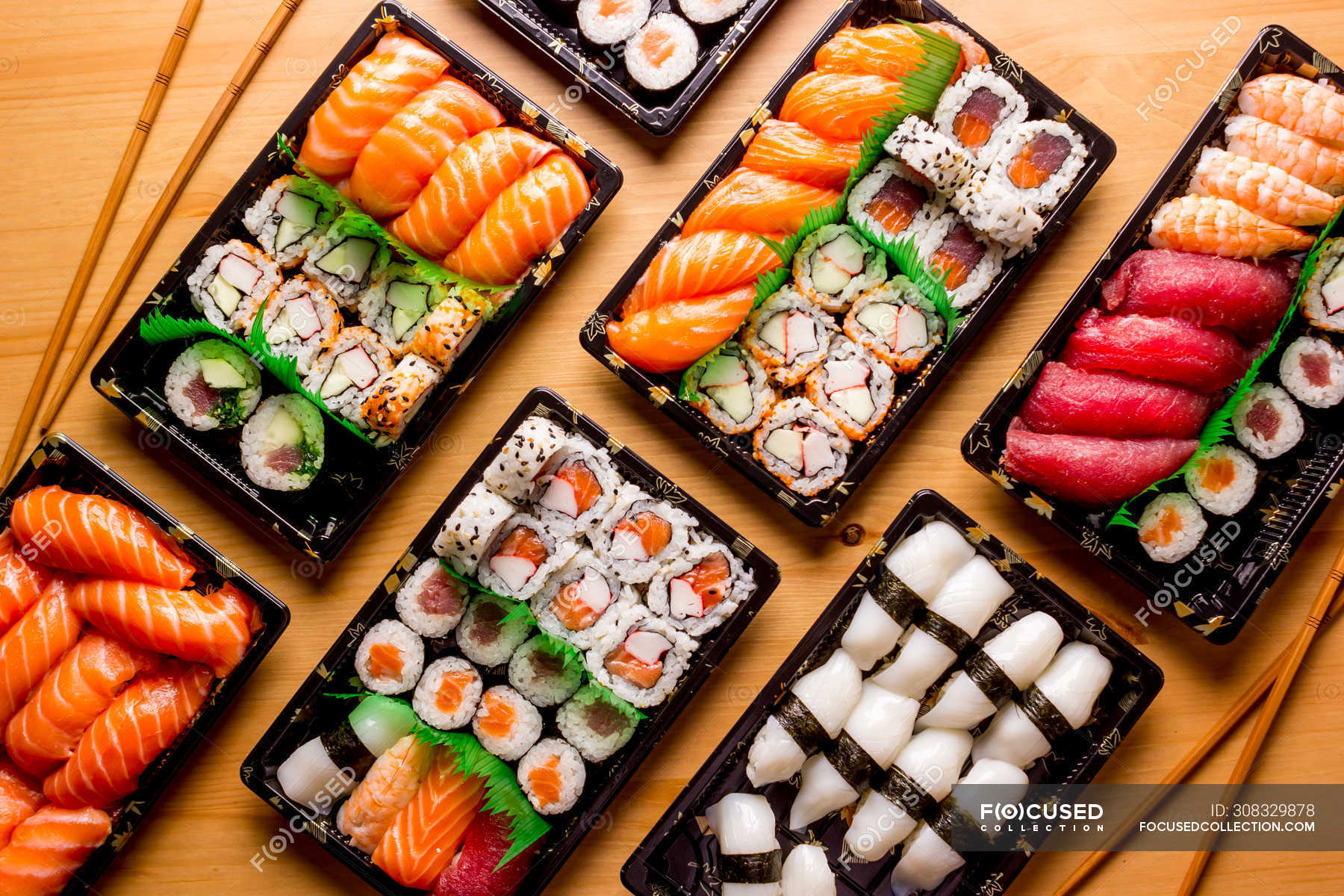 top-view-of-delicious-sushi-served-on-table-in-restaurant-nigiri