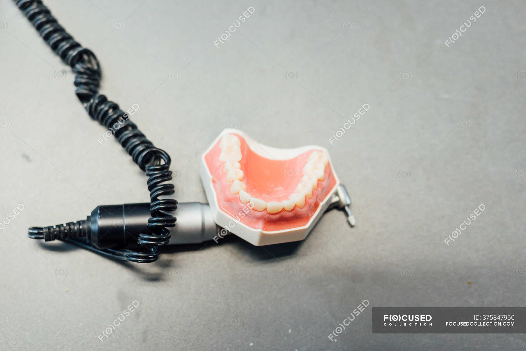 Closeup of a denture in a laboratory — smile, equipment Stock Photo 375847960