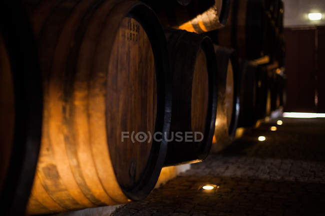 Barils de vin dans la cave à vin — Photo de stock