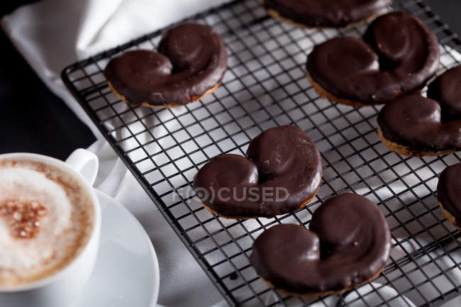 Delicious breakfast with cookies and coffee — Stock Photo