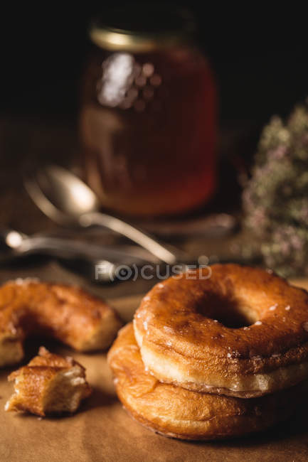 Delicious donuts on napkin — Stock Photo