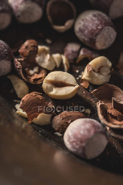 Hazelnuts in metallic platter — Stock Photo
