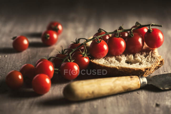 Vida morta com ramo de tomates de cereja — Fotografia de Stock