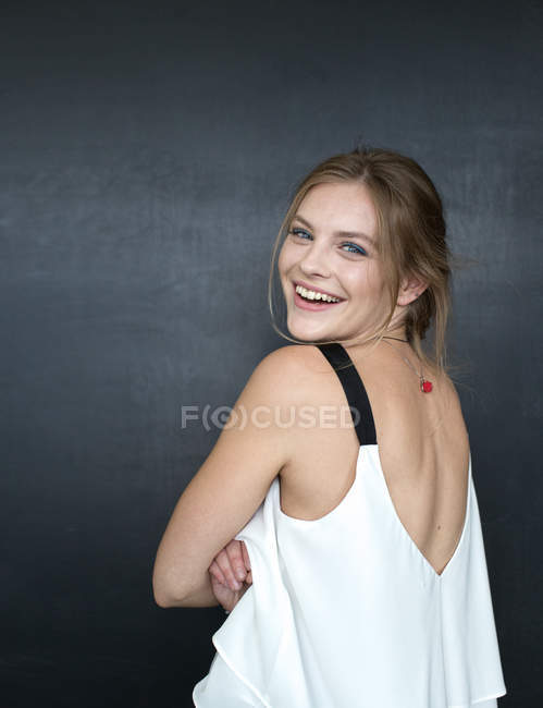 Cheerful blonde girl in top — Stock Photo