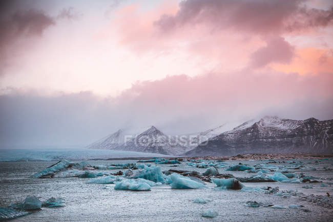 Gletscherstücke am Ufer des Ozeans — Stockfoto