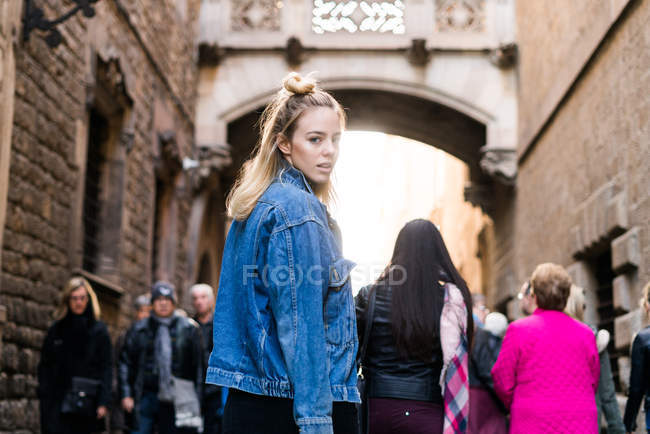 Person looking back to camera — Stock Photo