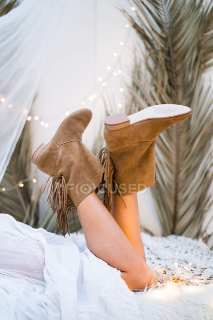 Woman in stylish boots — Stock Photo