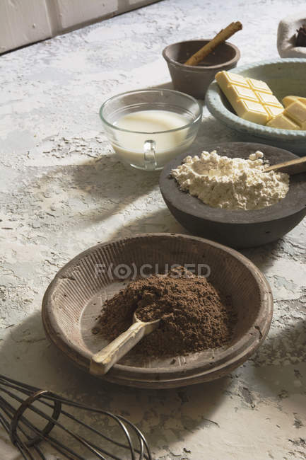 Still life of chocolate cookies ingredients in bowl — Stock Photo