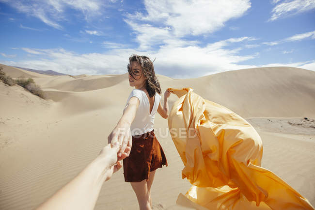 Woman asking to follow her. — Stock Photo