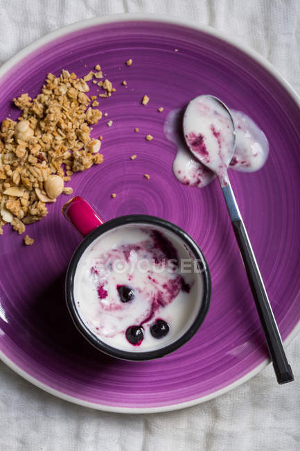 Yogurt con bacche in una tazza — Foto stock