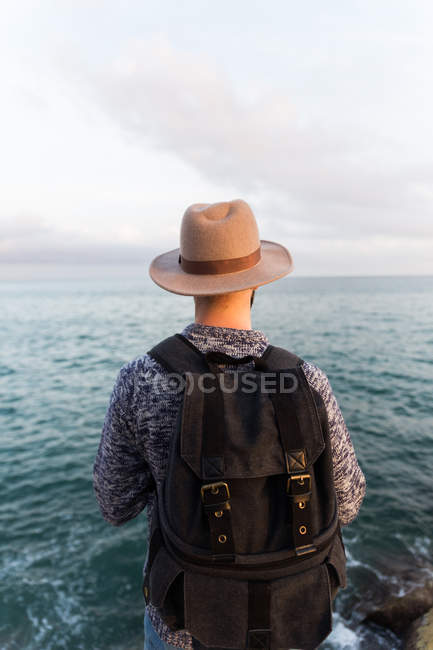 Vue arrière du mâle sur la mer — Photo de stock