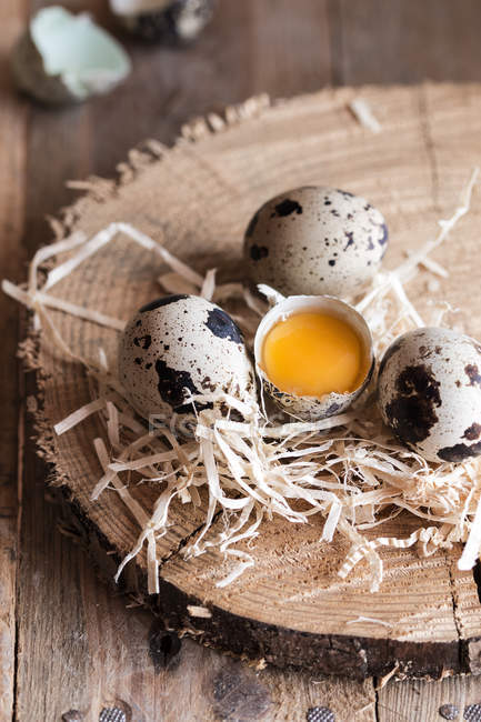 Huevos crudos codornices - foto de stock