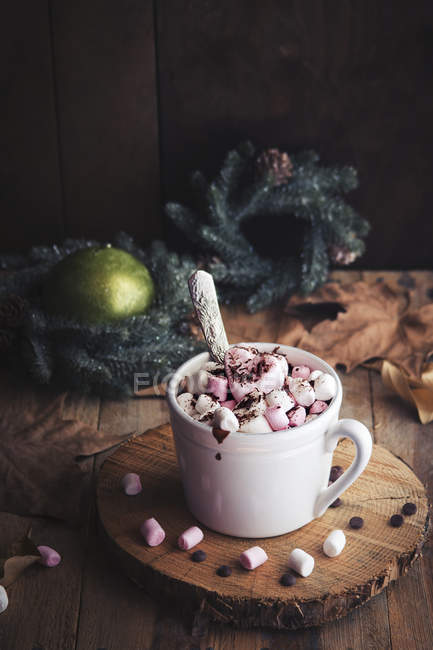 Chocolate caliente con malvaviscos - foto de stock