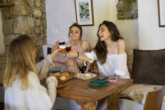 Giovani ragazze che cenano a casa — Foto stock
