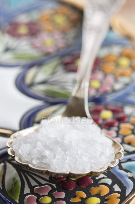 Salt in wooden spoon — Stock Photo