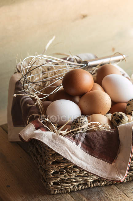 Different kind of raw eggs — Stock Photo